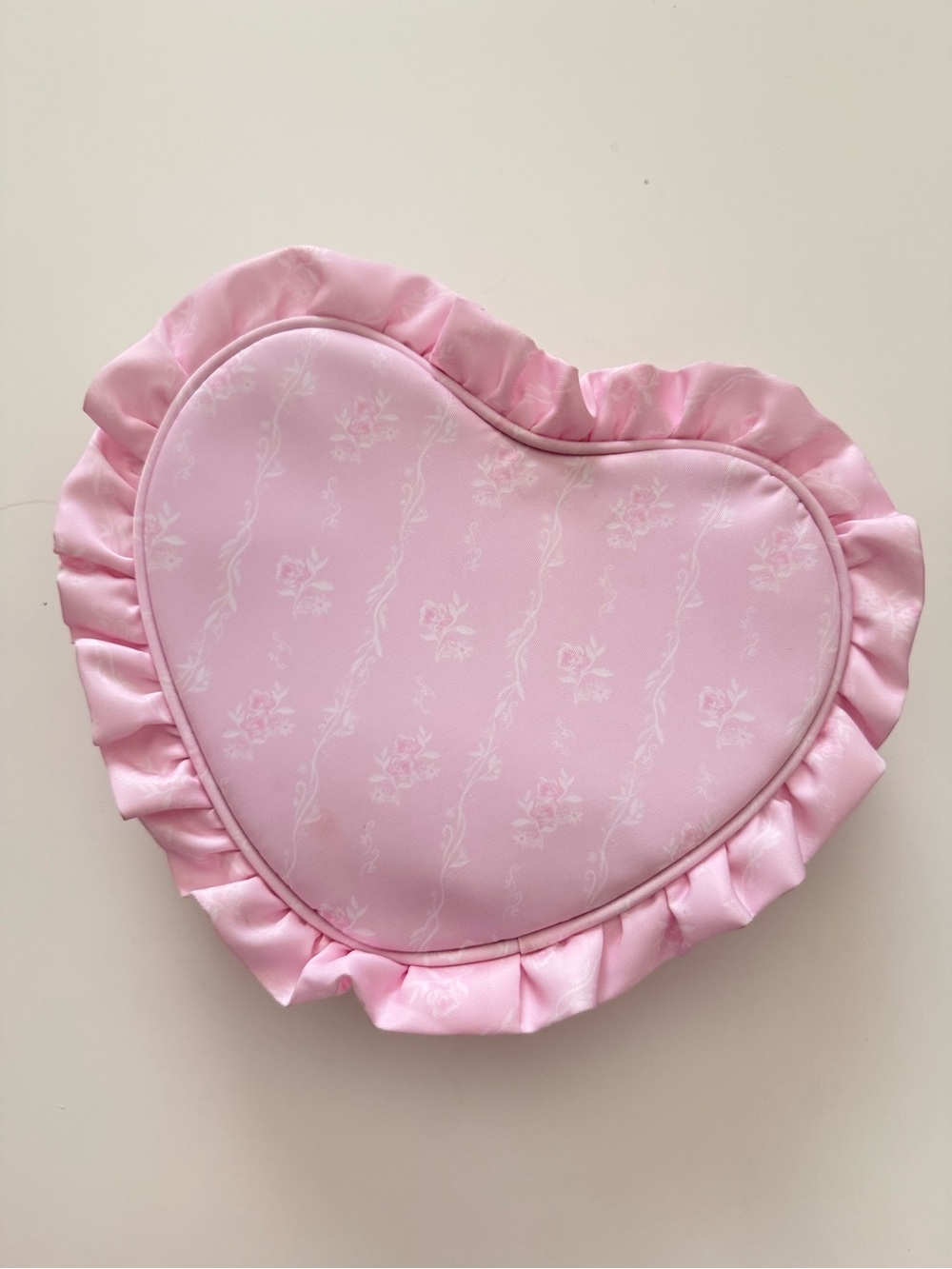 Pink Heart-Shaped Ruffle Pillow